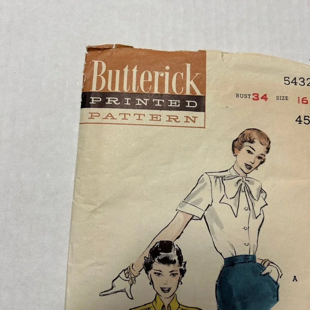 Butterick Vintage 1950's Pattern #5432 Women's‎ Shirt Blouse Size 16